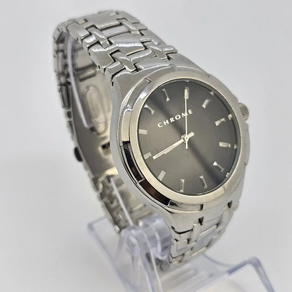 Chrome Men's Watch 42MM‎ Black Dial Gray Case Bracelet Band 7.5